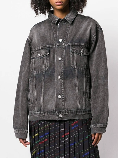 Shop Balenciaga Grey Logo Denim Jacket