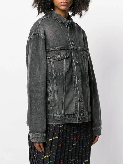 Shop Balenciaga Grey Logo Denim Jacket