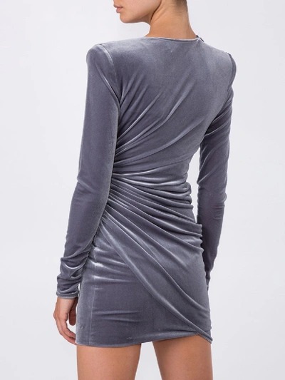 Shop Alexandre Vauthier Velvet Wrap Mini Dress Grey