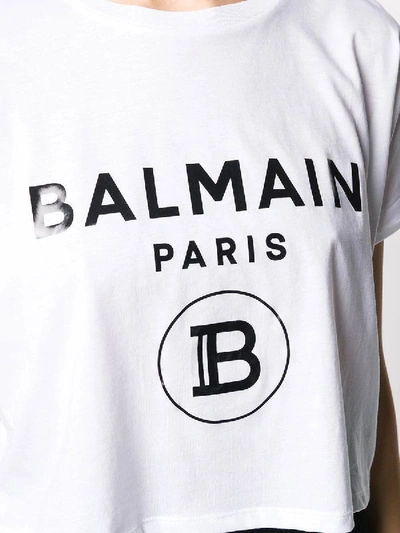 Shop Balmain Cropped Logo T-shirt In White