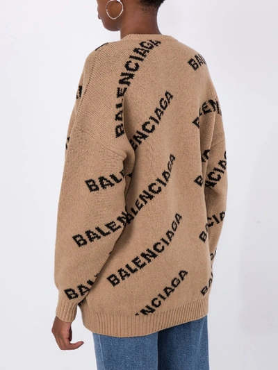 Shop Balenciaga Logo Knitted Crewneck Sweater