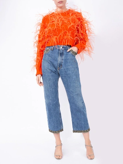 Shop Valentino Feathered Crop Sweater In Orange