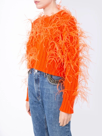 Shop Valentino Feathered Crop Sweater In Orange