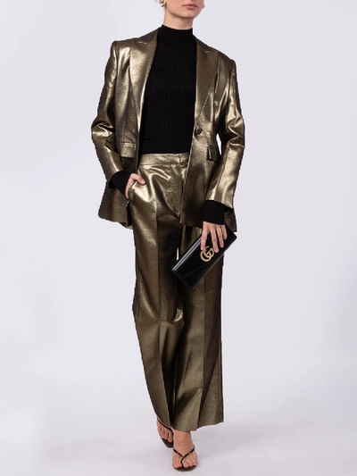Shop Alexa Chung Metallic High-waisted Trousers In Gold