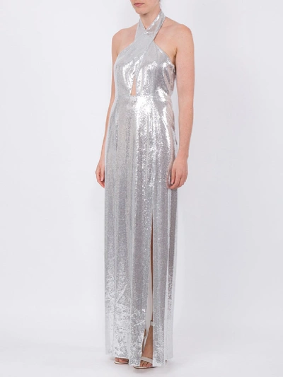 Shop Galvan Silver Sequin Halter Maxi Dress