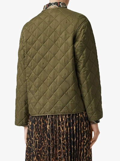Shop Burberry Olive Green Logo Quilted Jacket