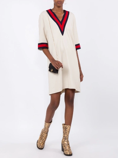 Shop Gucci Oversize Maxi Shirt With Web In Neutral