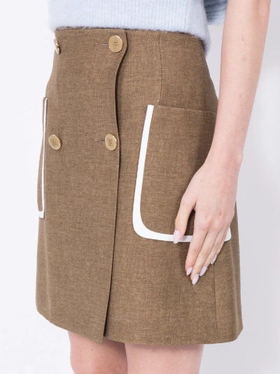 Shop Fendi Buttoned Double-breasted Skirt In Neutral