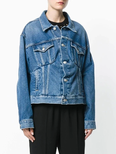 Shop Balenciaga Stitched Denim Jacket In Blue