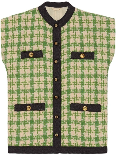 Shop Gucci Houndstooth Gilet In Green