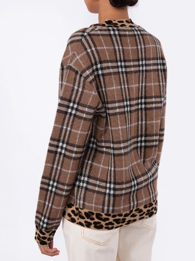 Shop Burberry Leopard Print Trim Checkered Sweater In Multicolor