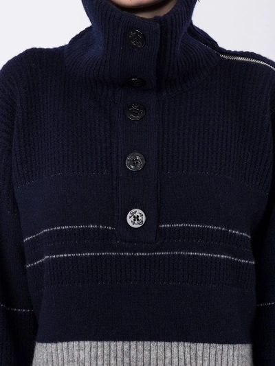 Shop Sacai Blue Ribbed Logo Sweater