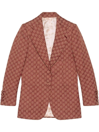 Shop Gucci Gg Supreme Print Blazer Jacket In Red