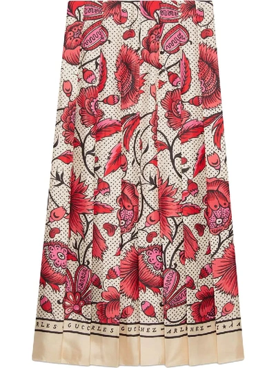 Shop Gucci Silk Skirt With Watercolor Flower Print In Multicolor