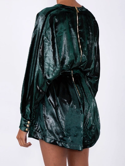 Shop Balmain Velvety Metallic Dress Green