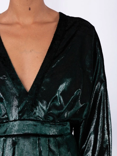 Shop Balmain Velvety Metallic Dress Green