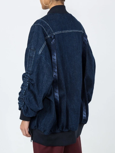 Shop Fendi Over-sized Denim Bomber Jacket