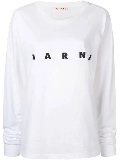 Shop Marni Oversized Logo Print Sweatshirt White