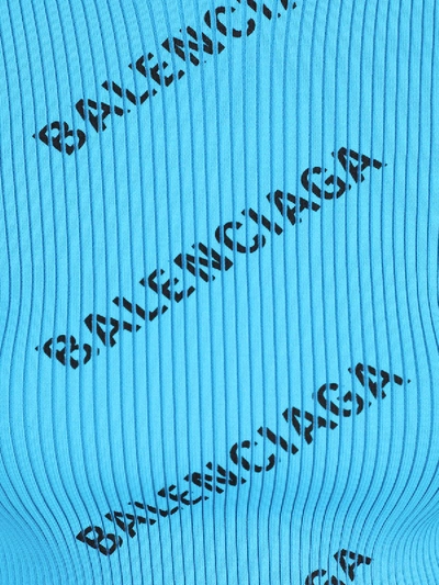 Shop Balenciaga Turquoise Logo Print Long Sleeve In Blue