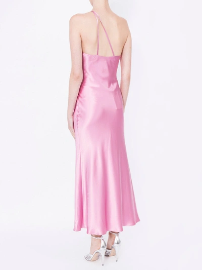 Shop Galvan One Shoulder Silk Dress In Pink