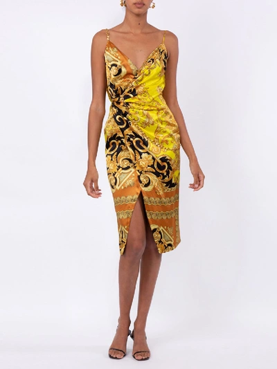Shop Versace Chain Baroque Print Dress In Yellow