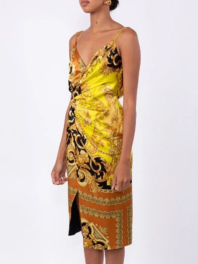 Shop Versace Chain Baroque Print Dress In Yellow