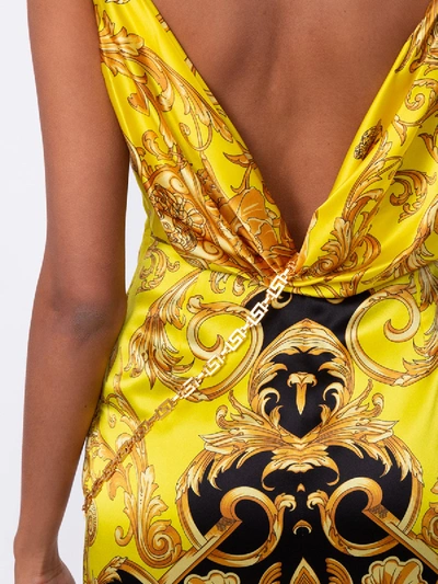 Shop Versace Chain Baroque Print Dress In Yellow