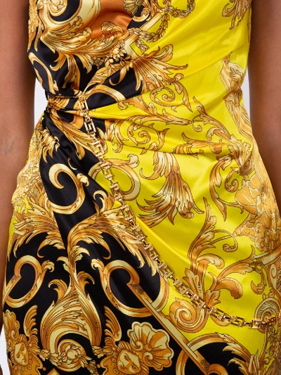 Shop Versace Chain Baroque Print Dress In Yellow