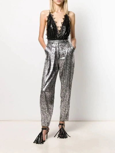 Shop Christopher Kane Silver Sequin Snake Print Pants