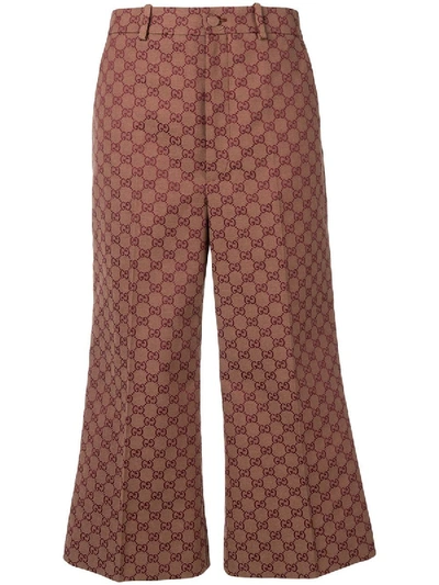 Shop Gucci Gg Wool Canvas Culotte Pant In Red