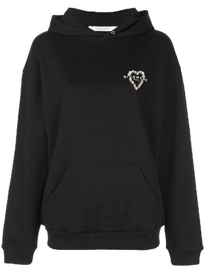 Shop Givenchy Heart Embroidered Hoodie In Black