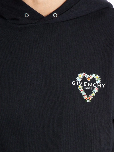 Shop Givenchy Heart Embroidered Hoodie In Black