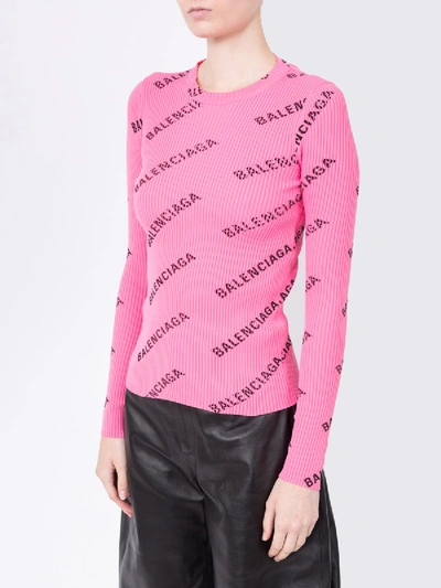 Shop Balenciaga Ribbed All-over Logo Print Top Pink