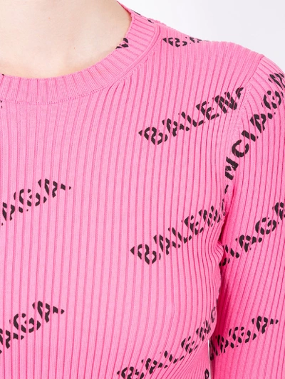 Shop Balenciaga Ribbed All-over Logo Print Top Pink