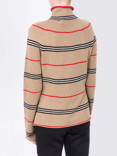 Shop Burberry Icon Stripe Cashmere Turtleneck Sweater In Neutral