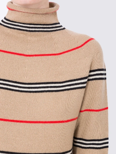 Shop Burberry Icon Stripe Cashmere Turtleneck Sweater In Neutral