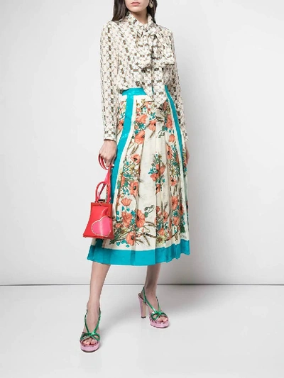 Shop Gucci Floral Print Pleated Skirt In Multicolor