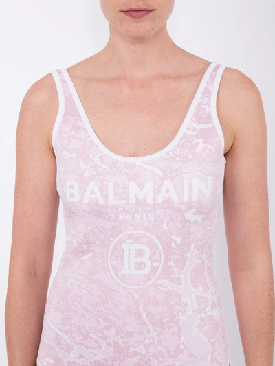 Shop Balmain Logo-print Knitted Bodysuit In Pink