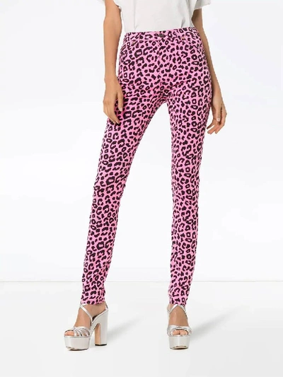 Shop Gucci Leopard Print High-waisted Skinny Jeans In Pink