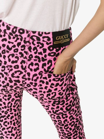 Shop Gucci Leopard Print High-waisted Skinny Jeans In Pink