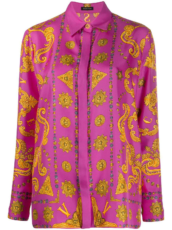 Versace Baroque And Circle Print Blouse In A7230 Pink | ModeSens