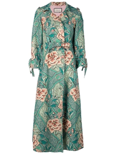 Shop Gucci Loraine Floral Print Coat In Green