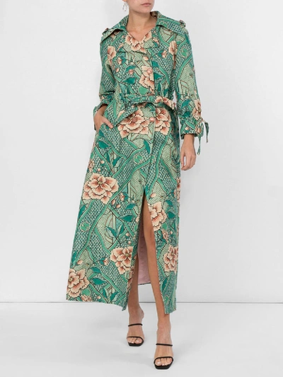 Shop Gucci Loraine Floral Print Coat In Green