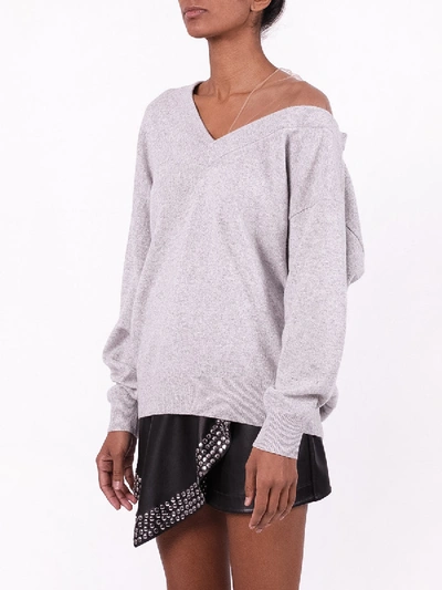 Shop Alexander Wang Off-shoulder Sweater With Mesh Inlay Grey