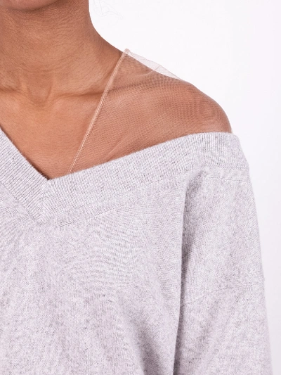 Shop Alexander Wang Off-shoulder Sweater With Mesh Inlay Grey