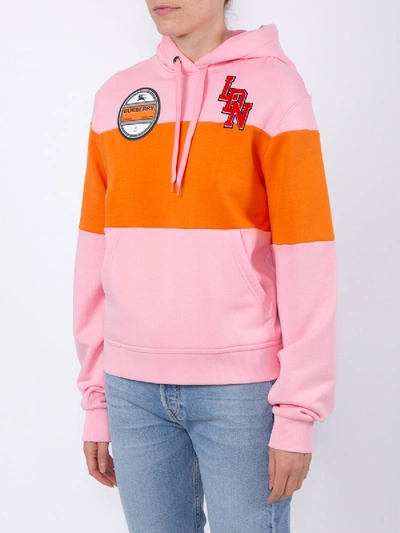 Shop Burberry Pink Panelled Logo Graphic Hoodie