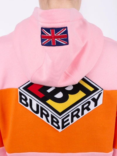 Shop Burberry Pink Panelled Logo Graphic Hoodie