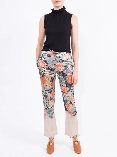 Shop Valentino Japanese Print Silk Flared Trousers In Multicolor