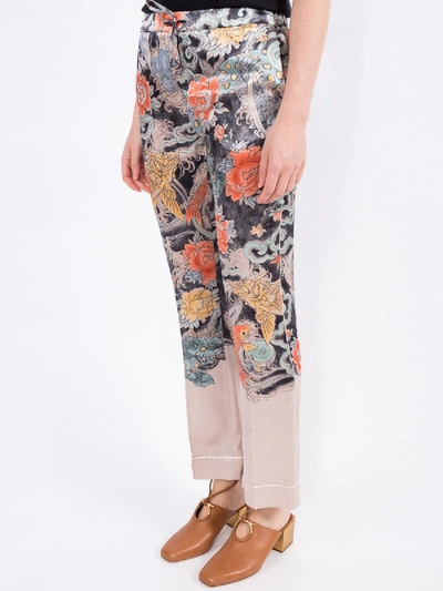 Shop Valentino Japanese Print Silk Flared Trousers In Multicolor