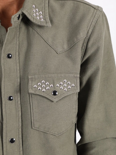 Shop Saint Laurent Green Studded Detail Shirt